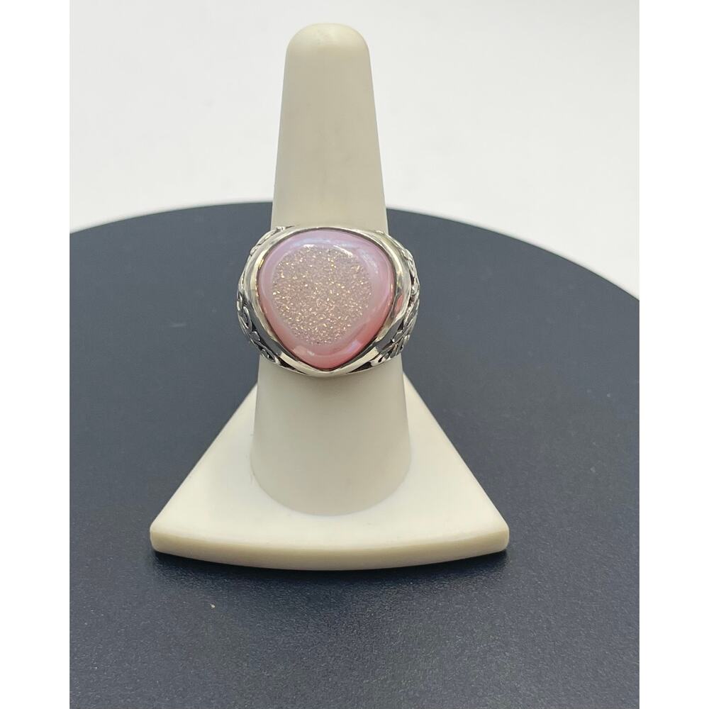 Sterling Silver‎ Filigree Solid 925 Pink Titanium Drusy Agate India Ring Sz 8.75